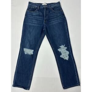 Kancan Size 11/29 90s Straight Distressed Jeans Dark Wash Button-Fly High Rise